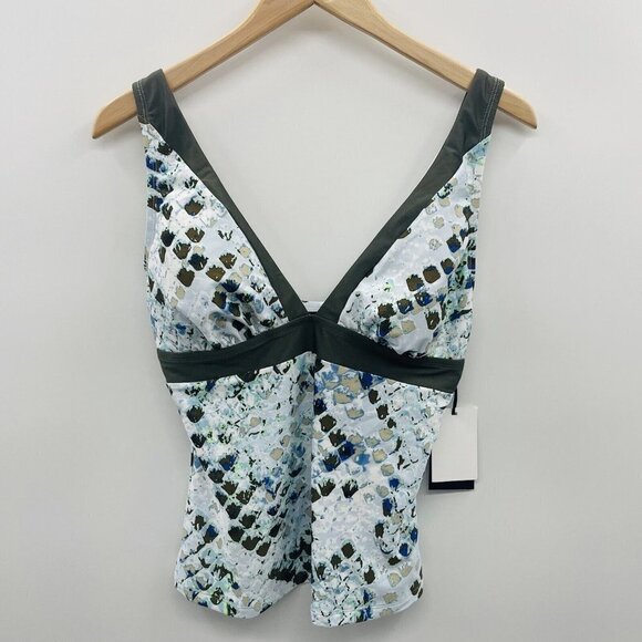 DKNY Womens Size Large Printed V Neck Tankini Top Swimsuit in Green $88 1937 - Picture 4 of 10